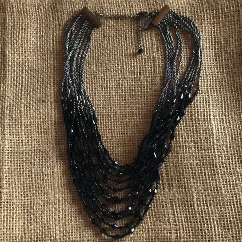 White House Black Market gunmetal jet black beaded sparkly layered necklace